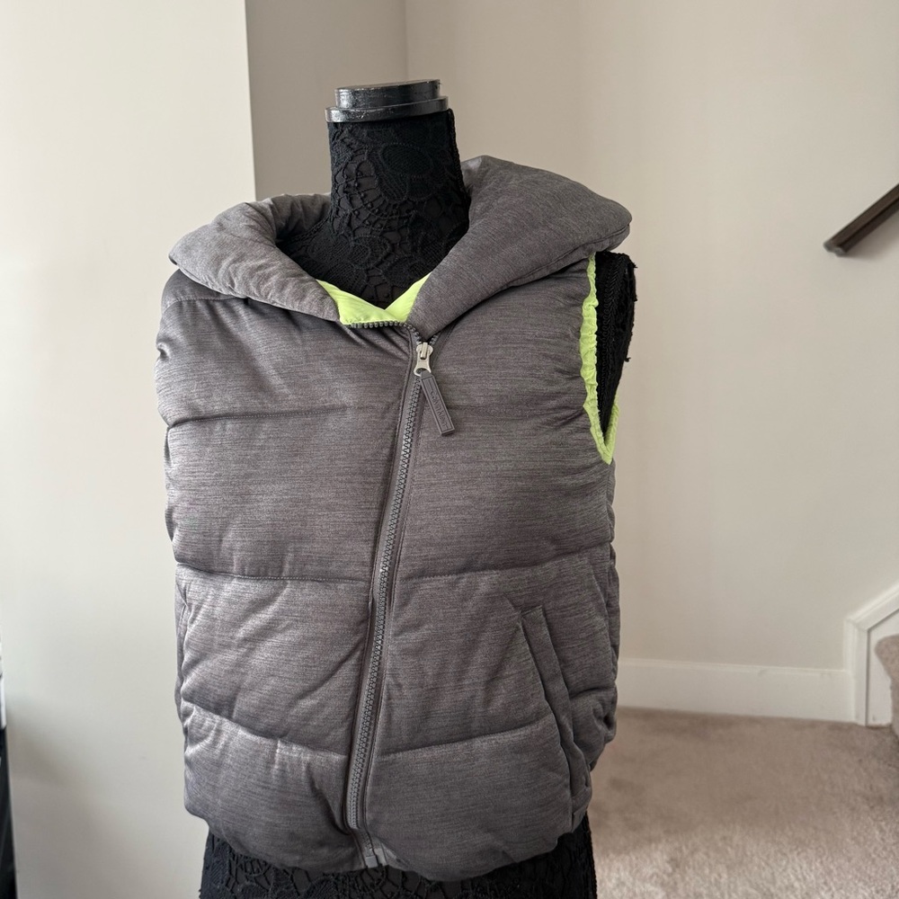 Calvin Klein Performance Gray Puffer Vest with Neon Green Lining